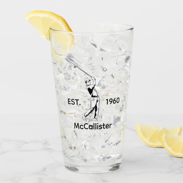 Golfer and Personalised name and year Glass (Front Ice)
