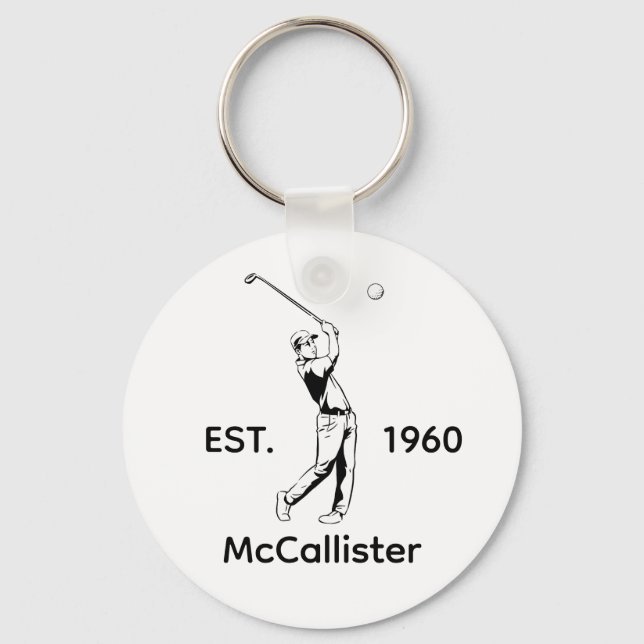 Golfer and Personalised name and year Key Ring (Front)