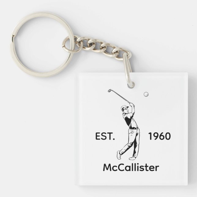 Golfer and Personalised name and year Key Ring (Front)