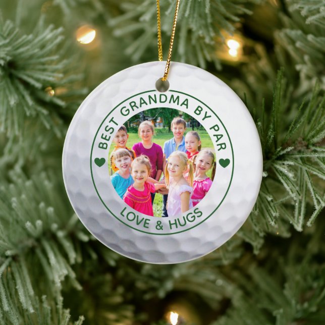 Golfer BEST GRANDMA BY PAR Photo Custom Ceramic Ornament (Tree)