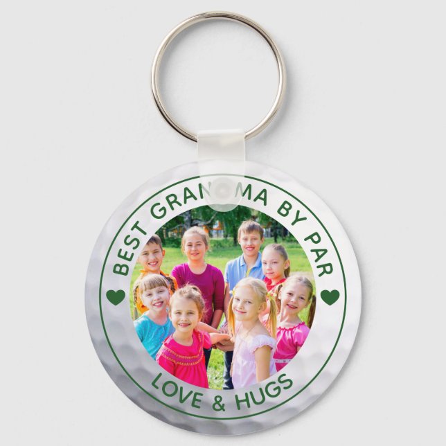 Golfer BEST GRANDMA BY PAR Photo Custom Key Ring (Front)
