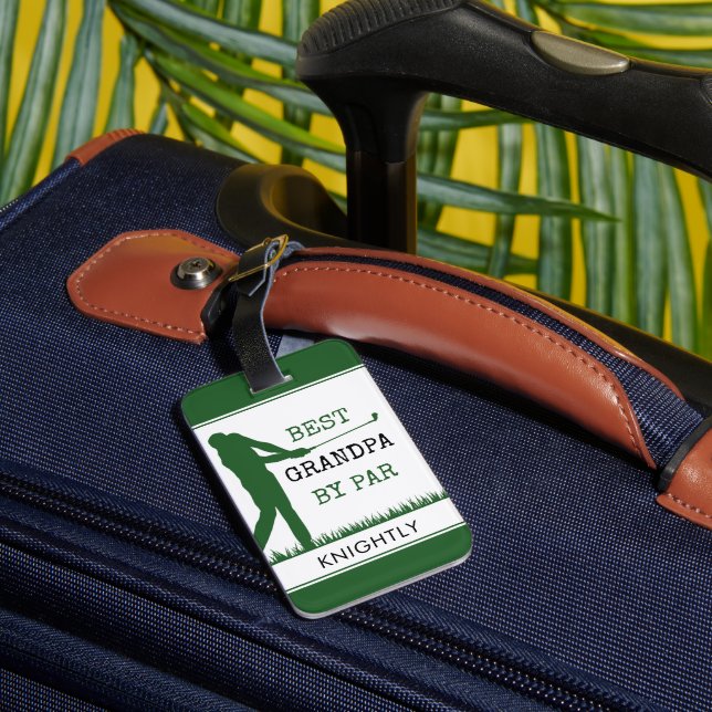 Golfer BEST GRANDPA BY PAR Personalised Luggage Tag (Back Insitu 3)