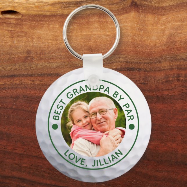 Golfer BEST GRANDPA BY PAR Photo Custom Key Ring (Front)