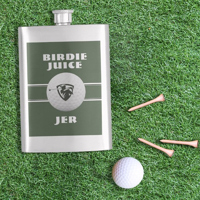 Golfer Birdie Humour Sports Golf Game Monogrammed Hip Flask (Creator Uploaded)