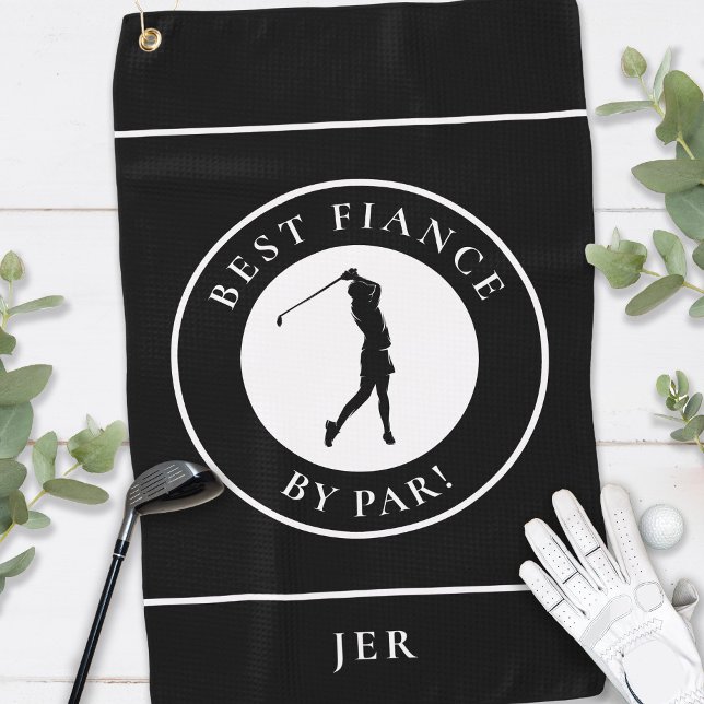 Golfer Black Best Fiance By Par Monogrammed Sports Golf Towel (Creator Uploaded)