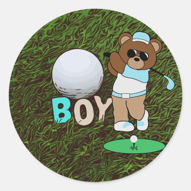 Golfer Boy with golf ball and tee on grass Sticker (Front)