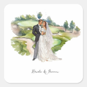 Golfer bride and groom for golfers Wedding Party Square Sticker