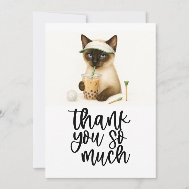 Golfer Cat Lover is drinking bubble tea Thank You Card (Front)