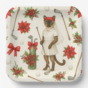 Golfer Cat Woman Christmas themed for animal lover Paper Plate