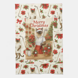 Golfer Cat Woman Christmas themed for animal lover Tea Towel