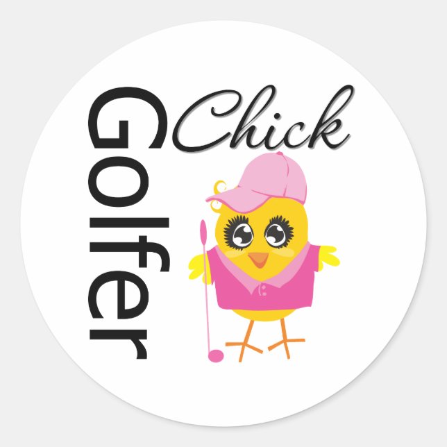 Golfer Chick Classic Round Sticker (Front)