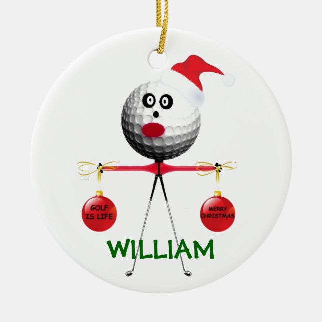 Golfer Christmas Ceramic Ornament (Front)