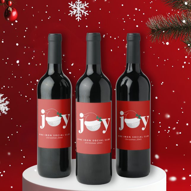 Golfer Christmas Party Gift Joy Modern Red Wine Label (Sleek modern label for holiday gifting 🍷
Add your name, club, or festive tagline.)