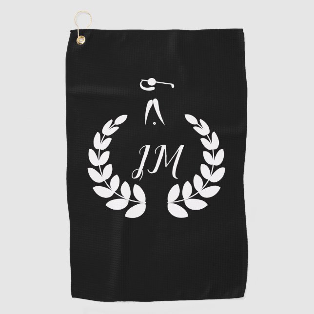 Golfer Clip Art Personalised Monogram Golf Towel (Front)