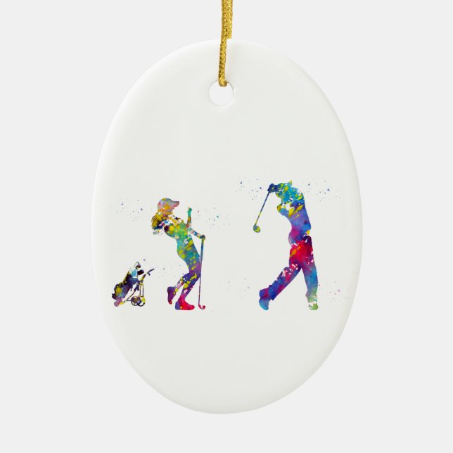 Golfer couple ceramic ornament (Front)