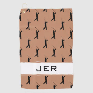 Golfer Custom Monogram Modern Pattern Orange Black Golf Towel