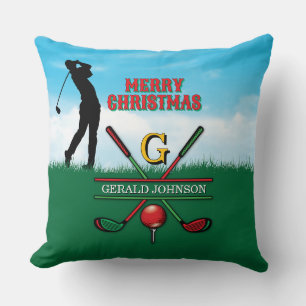 Golfer Customised Christmas Monogram Design Cushion