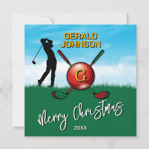 Golfer Customised Christmas Monogram Design Holiday Card