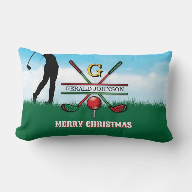 Golfer Customised Christmas Monogram Design Lumbar Cushion (Front)