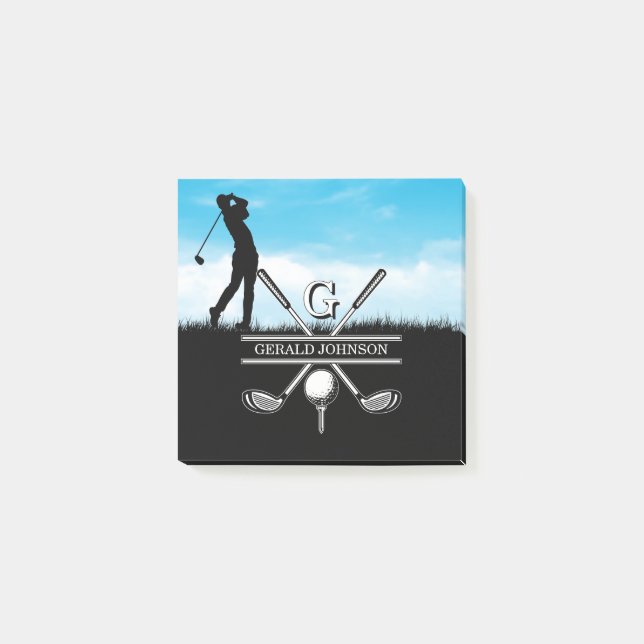Golfer Customised Monogram Design Post-it Notes (Front)