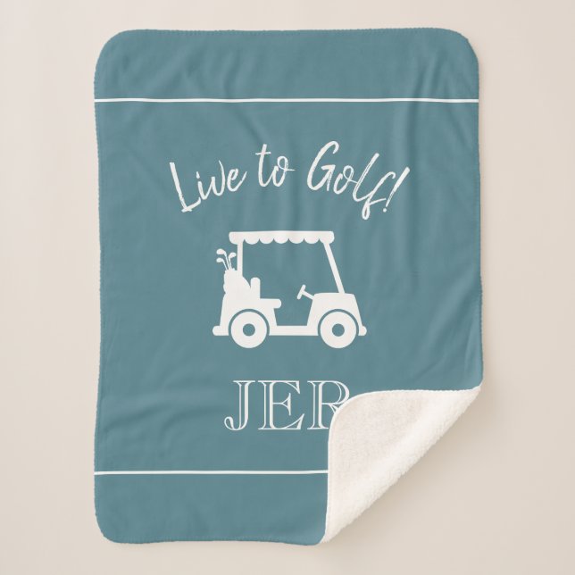 Golfer Cute Golf Cart Monogrammed Initials Green Sherpa Blanket (Front)
