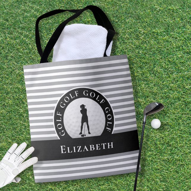 Golfer Cute Monogrammed Golf Modern Black Stylish Tote Bag (Creator Uploaded)