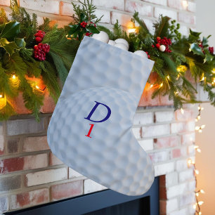 Golfer Dad White Dimpled Funny Golf Ball Monogram Small Christmas Stocking