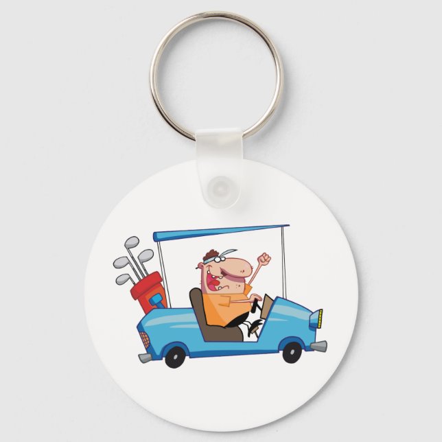 Golfer-drives-golf-cart Key Ring (Front)