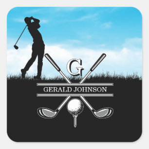 Golfer Elegant Monogram Design Square Sticker