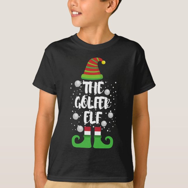 Golfer Elf Family Christmas Party Funny Christmas  T-Shirt (Front)