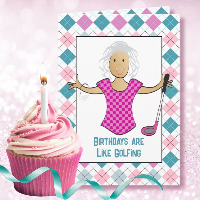 Golfer Female Cartoon Funny Saying Ethnic Birthday Card (Creator Uploaded)