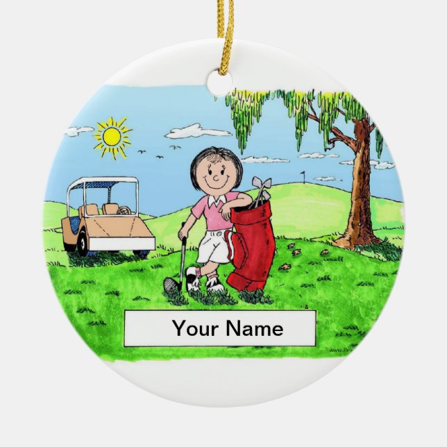Golfer - Female Ceramic Tree Decoration (Front)