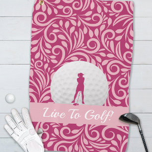 Golfer Feminine Lady Silhouette Pink Girly Modern  Golf Towel