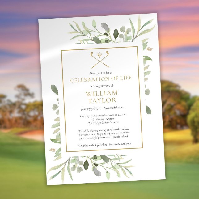 Golfer Funeral Celebration of Life Greenery Invitation (Golfer Funeral Celebration of Life Greenery Invitation)