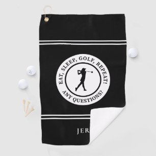 Golfer Funny Modern Monogram For Her Black & White Golf Towel