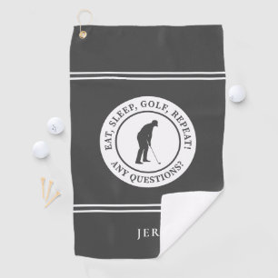 Golfer Funny Modern Monogram For Him Grey & White Golf Towel