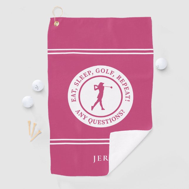 Golfer Funny Modern Monogrammed For Her Girly Pink Golf Towel (InSitu)