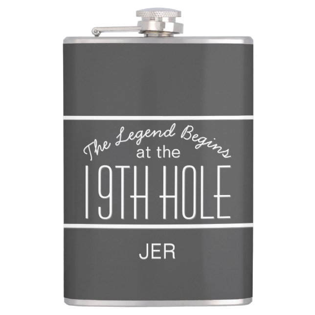 Golfer Funny Sports Pro Classic Monogram Game Grey Hip Flask (Front)