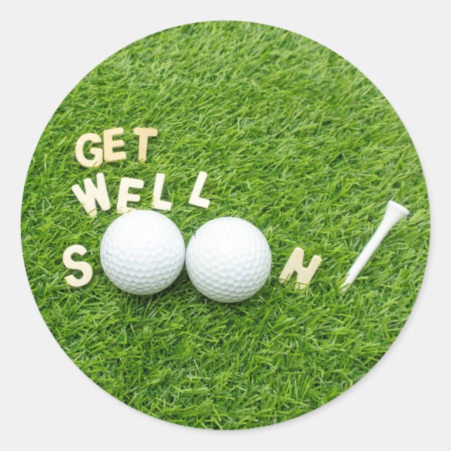 Golfer Get well soon golf balls and tee on green Classic Round Sticker (Front)