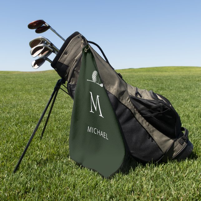 Golfer Gift Minimalist Modern Monogram Custom Golf Towel (Green)
