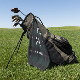 Golfer Gift Minimalist Monogram Plaid Custom Golf Towel