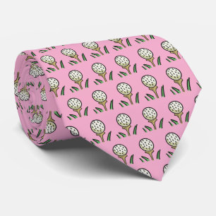 Golfer Golf Balls Gold Tees on Light Pink Tie