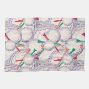 Golfer; Golf Balls & Tees Pattern Tea Towel