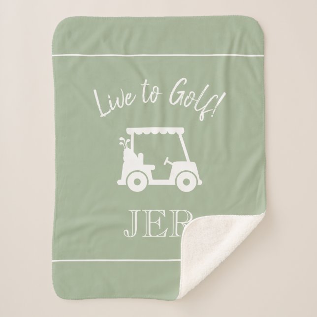 Golfer Golf Cart Monogrammed Initials Sport Green Sherpa Blanket (Front)