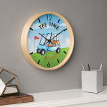 Golfer Golf Course Cart Name Tee Time Clock<br><div class="desc">A custom unique golf lover's wall clock-- tastefully done -- ready to run the course -- scenic - cart and clubs - and personalise as you wish in a stylish wooden frame. This is a great gift for all gentlemen golf lovers -- fun / attractive / unique. If you have...</div>