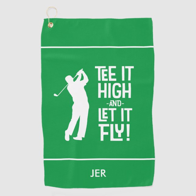 Golfer Golf Funny Sports Custom Monogrammed Green Golf Towel (Front)