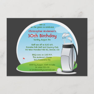 Golfer Golf Golfing Bag and Clubs 30th Birthday Invitation