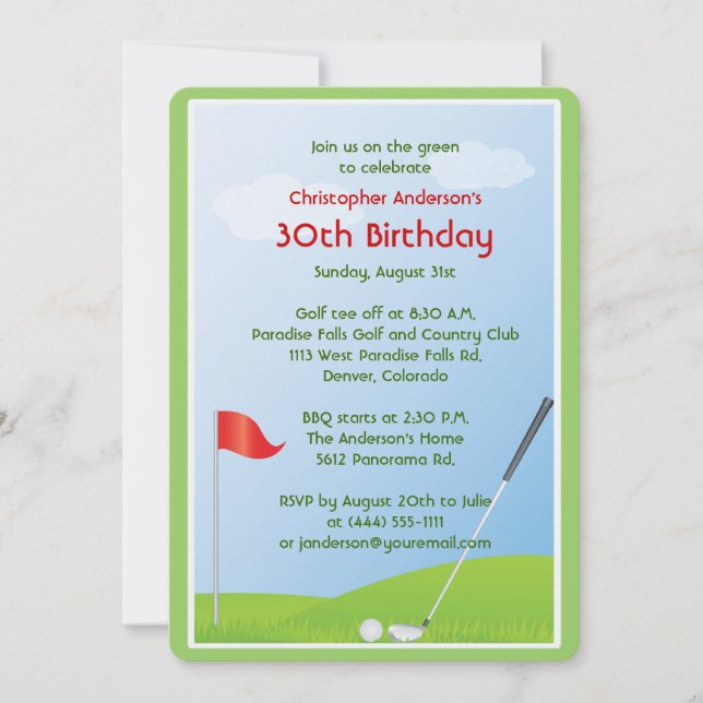 Golfer Golf Golfing Ball and Flag 30th Birthday Invitation (Front)