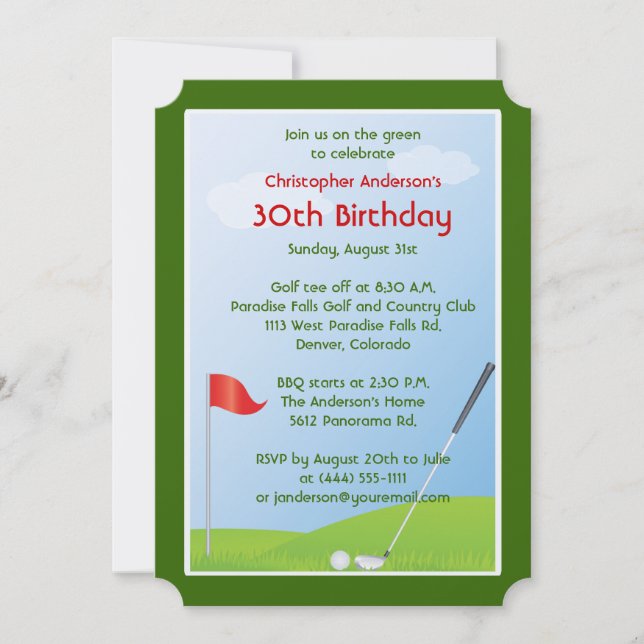 Golfer Golf Golfing Ball and Flag 30th Birthday Invitation (Front)