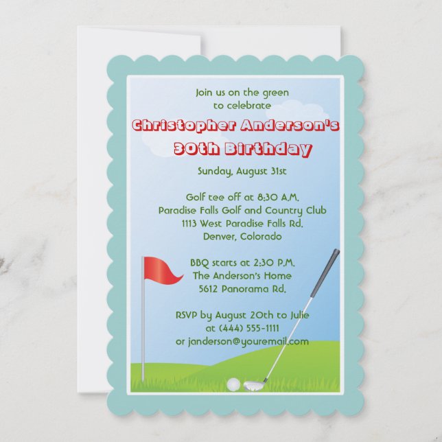Golfer Golf Golfing Ball and Flag 30th Birthday Invitation (Front)